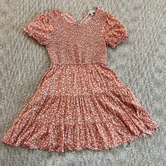 Hayden | Dresses | Hayden La Small Orange And White Floral Short Sleeve  Smockedtiered Mini Dress | Poshmark